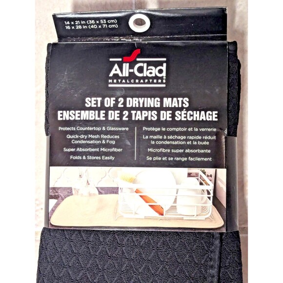All-Clad Ogee Black Dish Mat Reverse to Beige Mesh Polyester 2pc Kitchen Gift - Picture 3 of 3